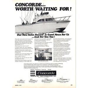1971 Concorde 33 Brigantine Sport Fisherman Vintage Print Ad Nautical Wall Art